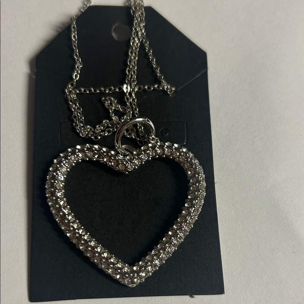 Large Silver Heart Pendant‎ Necklace Swarovski Crystal